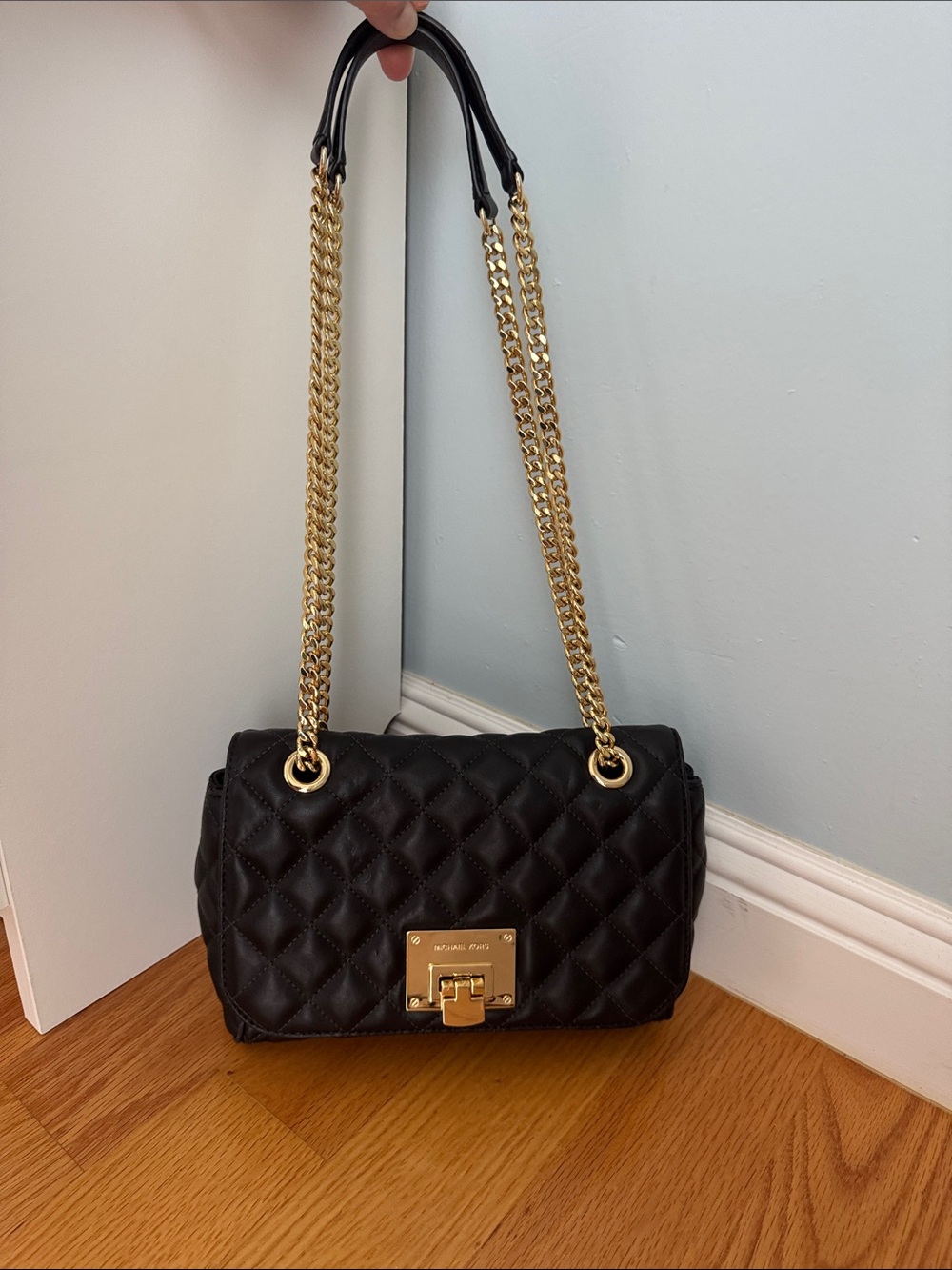 Michael Kors Black Quilted Shoulder Bag with Gold Hardware